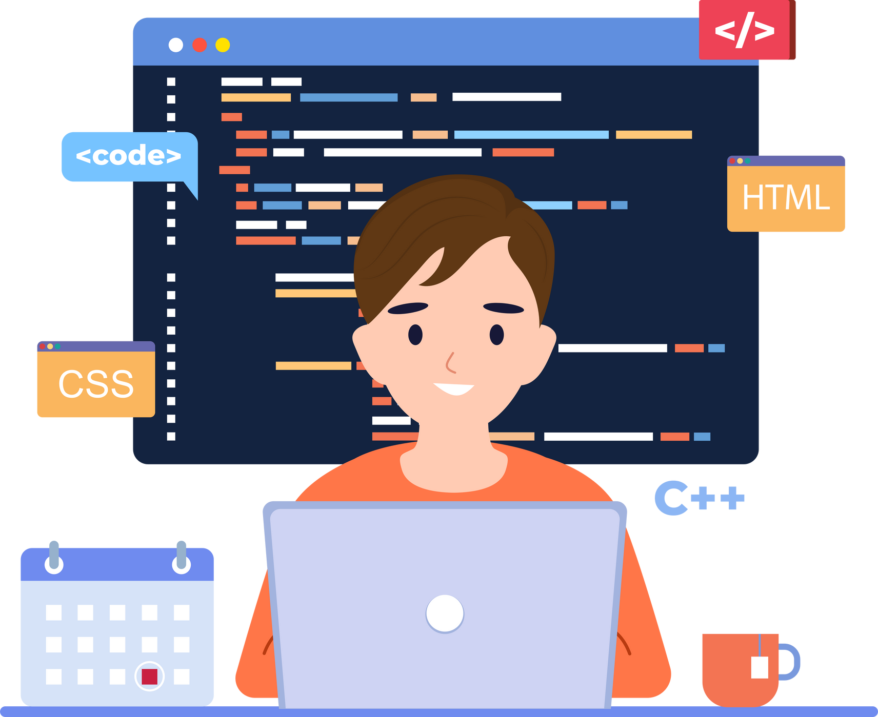 Programmer, Developer, engineer with laptop and writing code at computer, creates software.